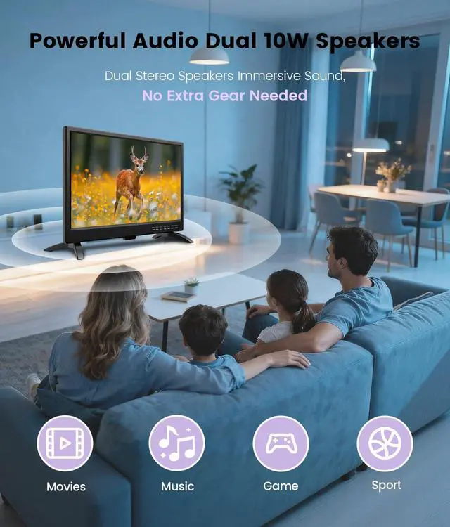 Alt view image 7 of 7 - 19 Inch LED Widescreen TV with Digital ATSC Tuners HDMI/VGA/RCA/USB, 19 Inch Flat Screen TV w/Built in Dual Speakers for Kitchen and RV Camper(No Smart Telesivion)
