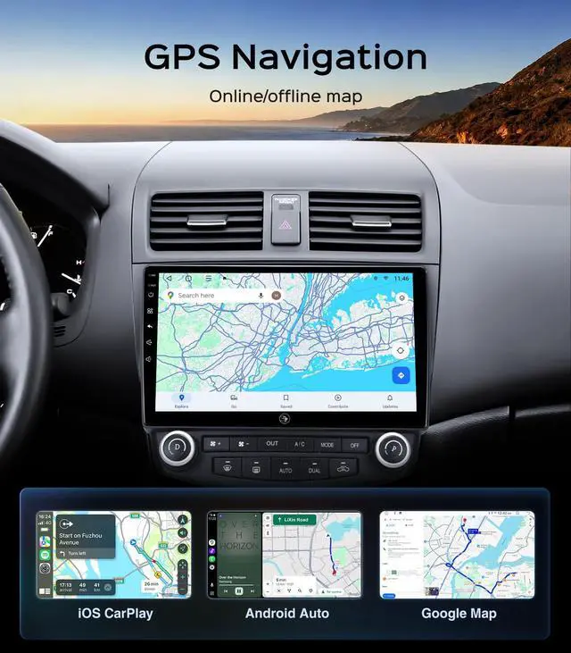 Alt view image 7 of 7 - 10.2'' Car Radio Stereo for Honda Accord 7th 2003 2004 2005 2006 2007 2+64G IPS HD Touch Screen/Wireless CarPlay/Android Auto/GPS FM/SWC Bluetooth/1080P Backup Camera (10.2 inch)