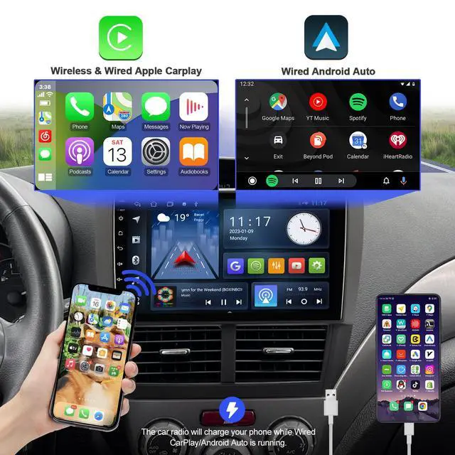 Alt view image 2 of 6 - Android 10 Double Din Car Stereo for Subaru Forester 2008-2012 Impreza 2008-2011 with 9 Inch Touchscreen Radio Built-in Wireless Carplay/Android Auto/GPS/Bluetooth/FM/AUX-in/Steering Wheel Control