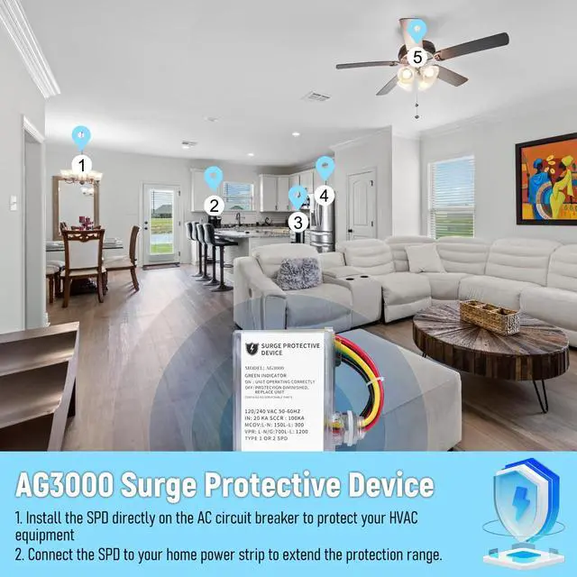 Alt view image 5 of 7 - AG3000 HVAC Surge Protector, 120/240V Mini Split Protection | TPMOV Technology With A Type 4x Watertight Enclosure Protects Hvac And Mini Split Systems From Lightning And Power Surges
