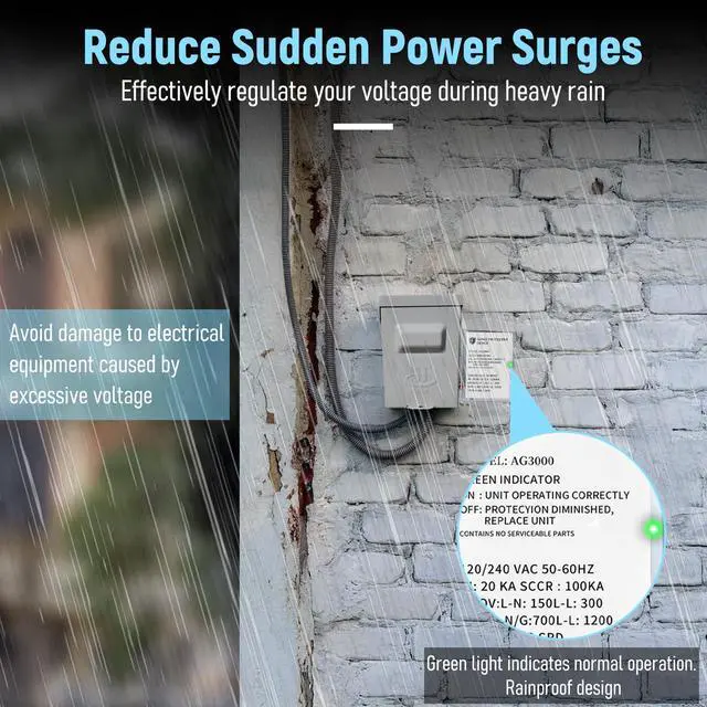 Alt view image 4 of 7 - AG3000 HVAC Surge Protector, 120/240V Mini Split Protection | TPMOV Technology With A Type 4x Watertight Enclosure Protects Hvac And Mini Split Systems From Lightning And Power Surges