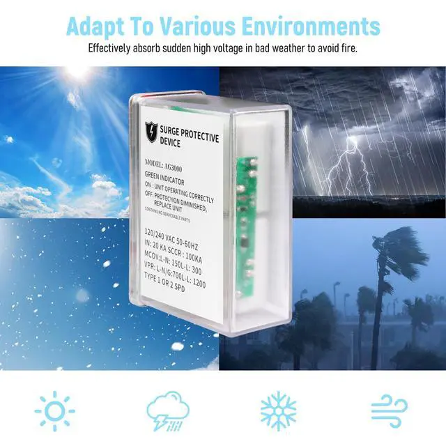 Alt view image 6 of 7 - AG3000 HVAC Surge Protector, 120/240V Mini Split Protection | TPMOV Technology With A Type 4x Watertight Enclosure Protects Hvac And Mini Split Systems From Lightning And Power Surges