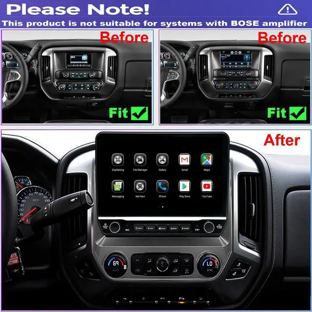 Alt view image 2 of 6 - for Chevy Silverado Sierra Radio Upgrade 2014 2015 2016 2017 2018,QLED Touch Screen Stereo,8 Core CPU,Carplay Android Auto Ready,Keep OEM Camera and Steering Wheel Control
