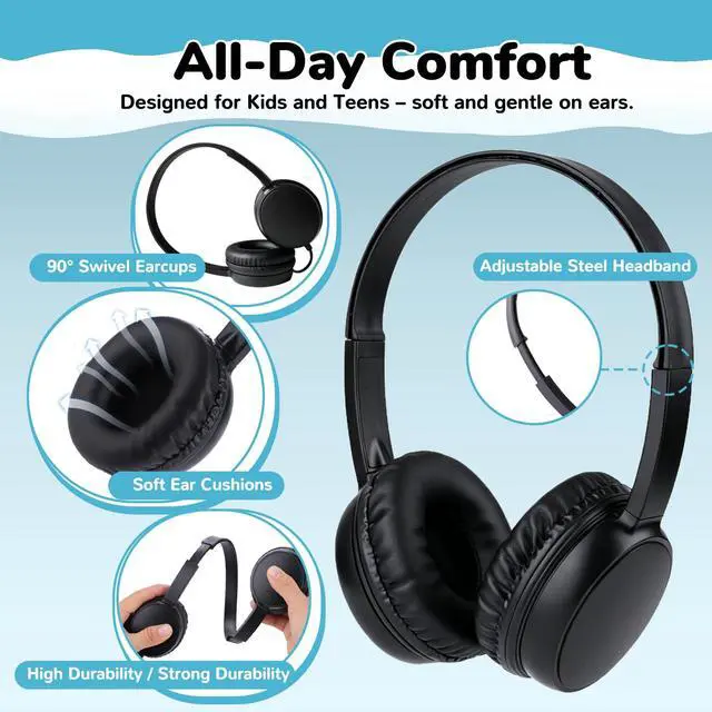 Alt view image 2 of 7 - 2 Pack Kids Headphones with Microphone for Classroom School, Durable Wired On-Ear Headset Class Set for Students Tablet Laptop PC & Boys Girls (HY30, 2Black)