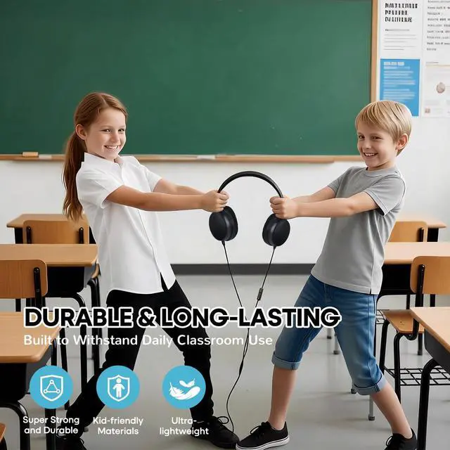 Alt view image 4 of 7 - 2 Pack Kids Headphones with Microphone for Classroom School, Durable Wired On-Ear Headset Class Set for Students Tablet Laptop PC & Boys Girls (HY30, 2Black)