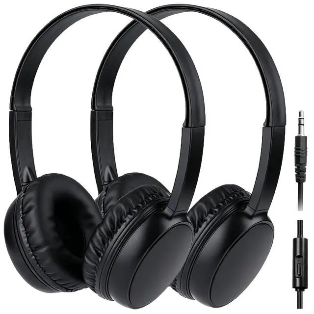 Main image of 2 Pack Kids Headphones with Microphone for Classroom School, Durable Wired On-Ear Headset Class Set for Students Tablet Laptop PC & Boys Girls (HY30, 2Black)