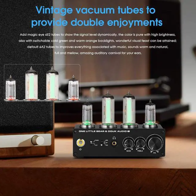 Alt view image 2 of 7 - T9 Vacuum Tube Phono Preamp Stereo Turntable Preamplifier with Headphone Output and Treble Bass Control for MM/MC Record Player, Home Hi-Fi Audio, Amplifier, Speaker