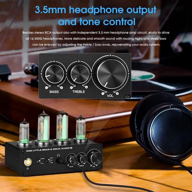 Alt view image 4 of 7 - T9 Vacuum Tube Phono Preamp Stereo Turntable Preamplifier with Headphone Output and Treble Bass Control for MM/MC Record Player, Home Hi-Fi Audio, Amplifier, Speaker