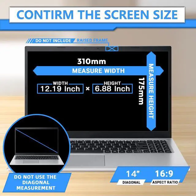 Alt view image 2 of 7 - Magnetic Laptop Privacy Screen 14 Inch 16:9, Removable Privacy Filter | Compatible with Samsung HP Dell Asus Acer Sony Lenovo LG Thinkpad Toshiba, Anti Spy, Anti Glare, Blue Ray Reduction
