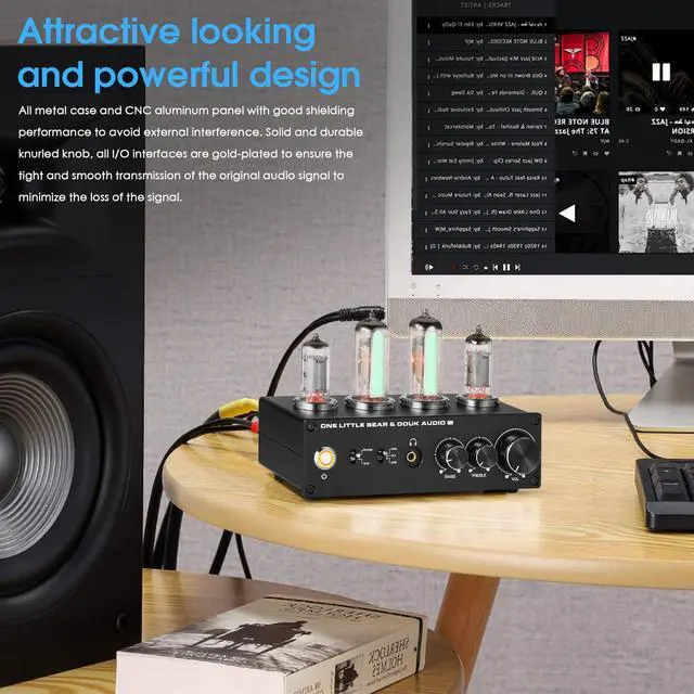 Alt view image 5 of 7 - T9 Vacuum Tube Phono Preamp Stereo Turntable Preamplifier with Headphone Output and Treble Bass Control for MM/MC Record Player, Home Hi-Fi Audio, Amplifier, Speaker
