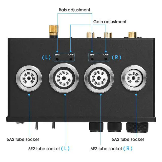 Alt view image 7 of 7 - T9 Vacuum Tube Phono Preamp Stereo Turntable Preamplifier with Headphone Output and Treble Bass Control for MM/MC Record Player, Home Hi-Fi Audio, Amplifier, Speaker