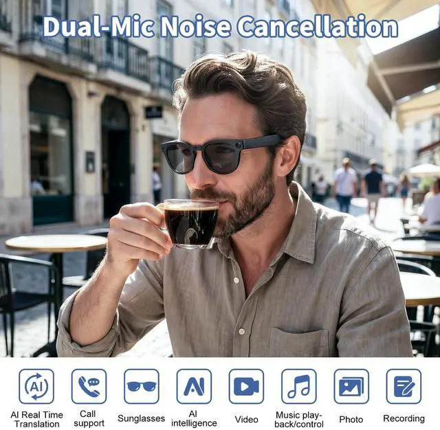 Alt view image 2 of 7 - AI Smart Glasses with 8MP Camera,Real Time Translation for Men Women | Photo Capture,Object Recognition,4k Video,Recording,Open-Ear Audio,Bluetooth Calls, AI Assistant,Photochromic Lens,Life Vlog