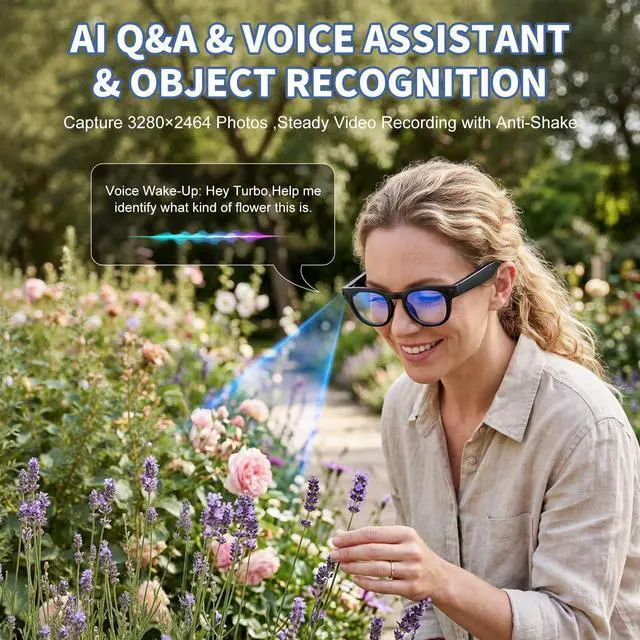 Alt view image 4 of 7 - AI Smart Glasses with 8MP Camera,Real Time Translation for Men Women | Photo Capture,Object Recognition,4k Video,Recording,Open-Ear Audio,Bluetooth Calls, AI Assistant,Photochromic Lens,Life Vlog