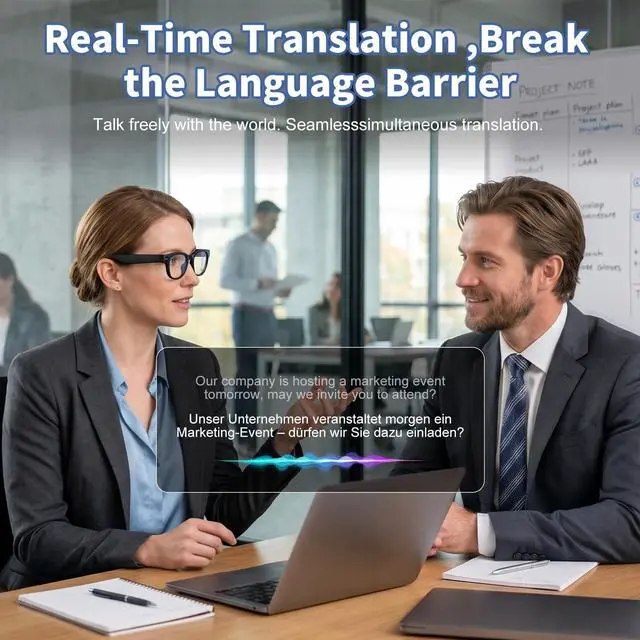 Alt view image 5 of 7 - AI Smart Glasses with 8MP Camera,Real Time Translation for Men Women | Photo Capture,Object Recognition,4k Video,Recording,Open-Ear Audio,Bluetooth Calls, AI Assistant,Photochromic Lens,Life Vlog