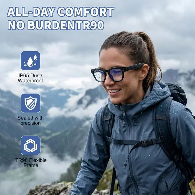 Alt view image 6 of 7 - AI Smart Glasses with 8MP Camera,Real Time Translation for Men Women | Photo Capture,Object Recognition,4k Video,Recording,Open-Ear Audio,Bluetooth Calls, AI Assistant,Photochromic Lens,Life Vlog
