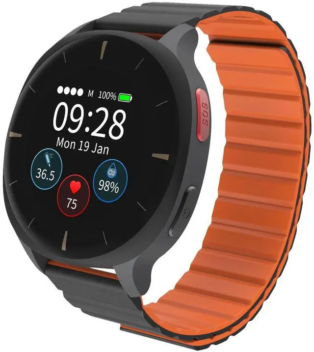 Main image of Audar E2 Senior Smartwatch with Fall Detection & SOS, Vital Sign Monitoring | 24/7 Heart Rate, BP, SpO & Temp Monitoring, AI Wellbeing Reports, Health History, Cloud Dashboard, No Phone/App Needed