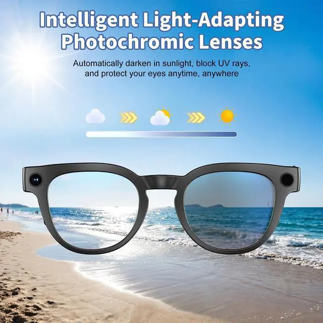 Alt view image 7 of 7 - AI Smart Glasses with 8MP Camera,Real Time Translation for Men Women | Photo Capture,Object Recognition,4k Video,Recording,Open-Ear Audio,Bluetooth Calls, AI Assistant,Photochromic Lens,Life Vlog