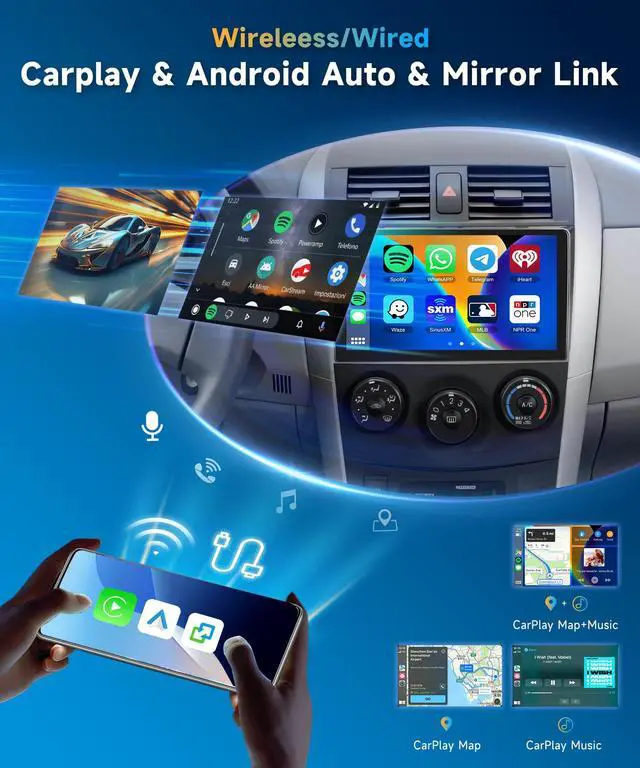 Alt view image 3 of 7 - 2G+64G Car Stereo for Toyota Corolla 2009 2010 2011 2012 2013 | Android15 Car Radio with Wireless Carplay/Android Auto 9" TouchScreen GPS 5G WiFi Bluetooth FM/RDS 28UI SWC Backup Camera Mic