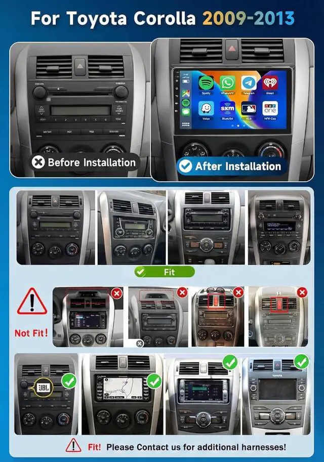 Alt view image 2 of 7 - 2G+64G Car Stereo for Toyota Corolla 2009 2010 2011 2012 2013 | Android15 Car Radio with Wireless Carplay/Android Auto 9" TouchScreen GPS 5G WiFi Bluetooth FM/RDS 28UI SWC Backup Camera Mic