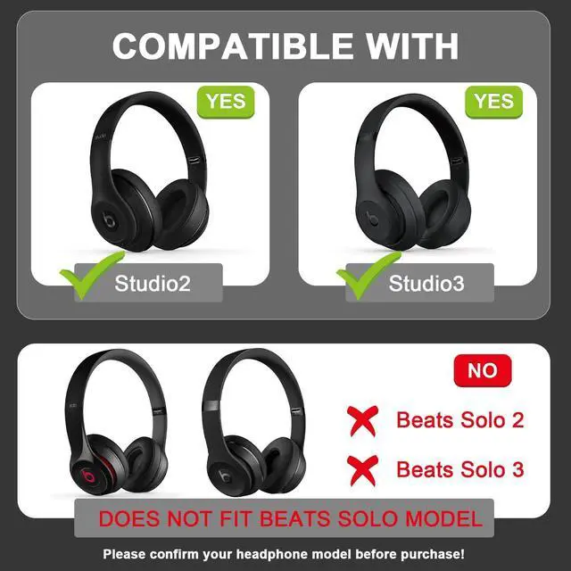 Alt view image 3 of 7 - Replacement Ear Pads for Beats Studio 2 & Studio 3 Wired & Wireless Headphones, Ear Cushions, Ear Cups Cover Repair Parts (Shadow Gray)