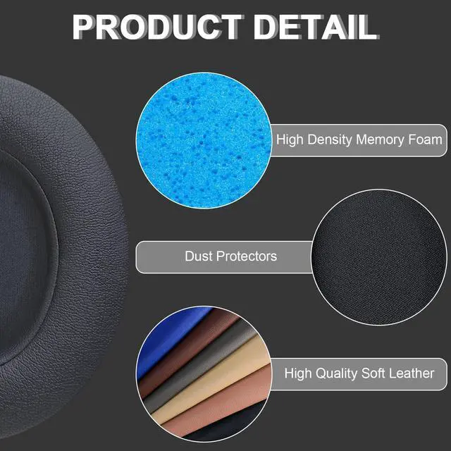 Alt view image 4 of 7 - Replacement Ear Pads for Beats Studio 2 & Studio 3 Wired & Wireless Headphones, Ear Cushions, Ear Cups Cover Repair Parts (Shadow Gray)