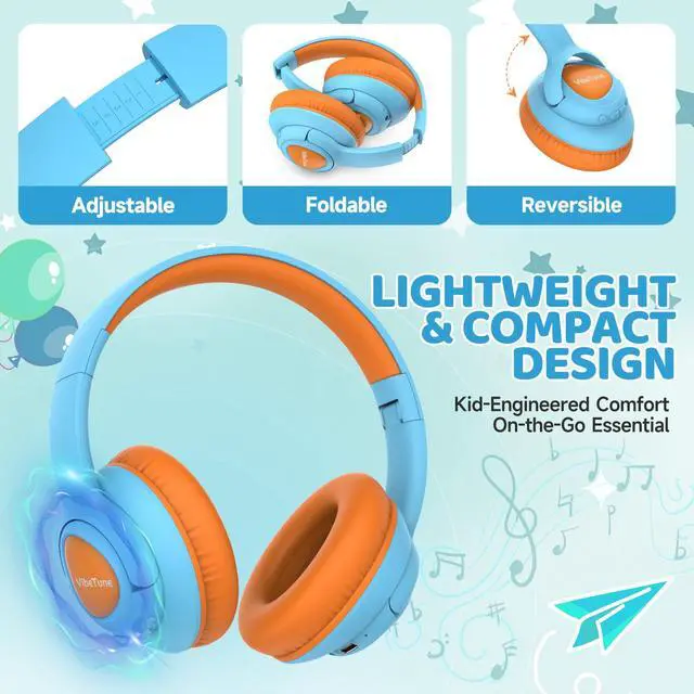 Alt view image 4 of 7 - Kids Bluetooth Headphones, 60H Playtime, Volume Limited 85/94dB, Bluetooth 5.4, Type-C Fast Charging, Foldable Wireless Headphones for Kids, Toddler Headsets with HD Mic-Blue