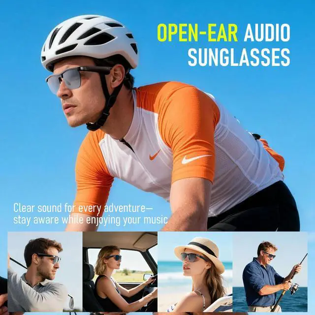 Alt view image 2 of 7 - Bluetooth Sunglasses, Open-Ear Audio Glasses | UV400 Polarized Lenses, Bluetooth 5.3, 8H Playtime | Adjustable Nose Pads, Hands-Free Call for Sports Driving Cycling | Men & Women