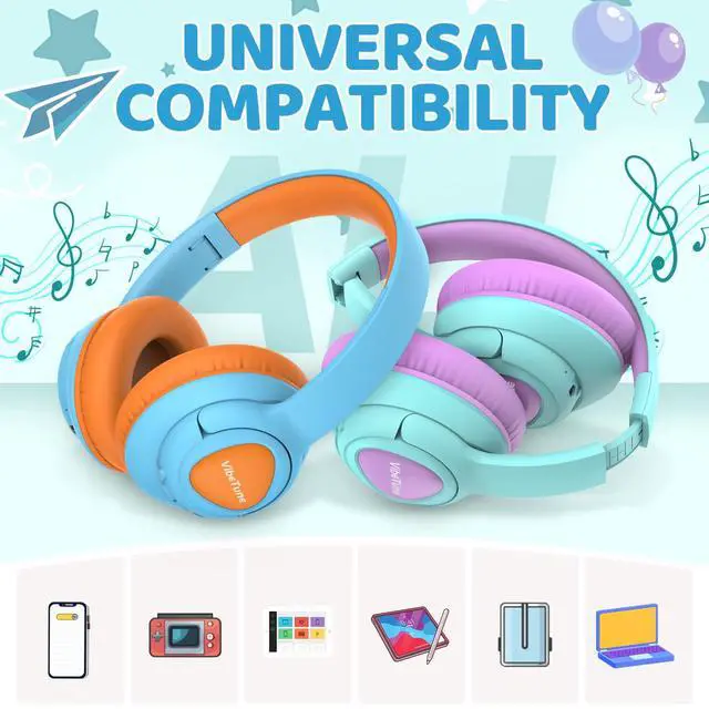 Alt view image 7 of 7 - Kids Bluetooth Headphones, 60H Playtime, Volume Limited 85/94dB, Bluetooth 5.4, Type-C Fast Charging, Foldable Wireless Headphones for Kids, Toddler Headsets with HD Mic-Blue