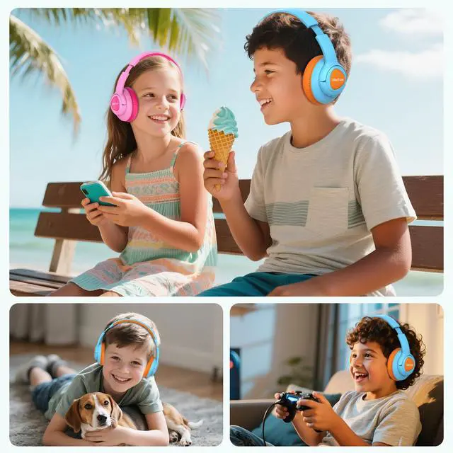 Alt view image 6 of 7 - Kids Bluetooth Headphones, 60H Playtime, Volume Limited 85/94dB, Bluetooth 5.4, Type-C Fast Charging, Foldable Wireless Headphones for Kids, Toddler Headsets with HD Mic-Blue
