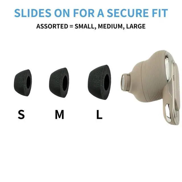 Alt view image 7 of 7 - TWo-230-A Premium Memory Foam Replacement Ear Tips | For JBL Tour Pro 3, Nothing Ear & OnePlus Buds; Comfort, Noise Isolation, secure fit; Black, (S/M/L) (3 Pairs)