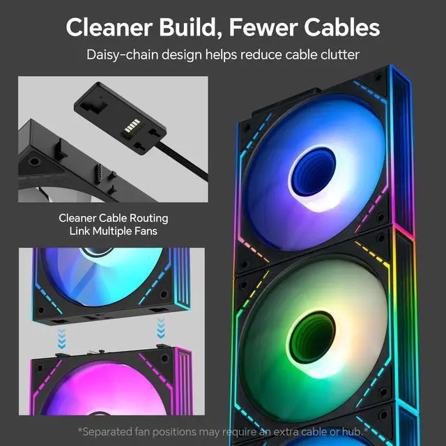 Alt view image 3 of 7 - TL-M12Q-S X3 120mm ARGB Case Fans, 2000RPM, 68.9CFM, 3-Pack | Daisy Chain Wiring, ARGB Fan Blades, Infinity Mirror Lighting