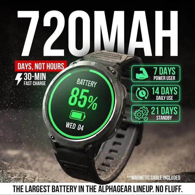 Alt view image 3 of 7 - Bravo XL 2 Smartwatch for Men, Big Face Tactical Smart Watch, 720mAh 21-Day Battery, AMOLED Display, Built-in Flashlight, Bluetooth Calling, IP68 Water Resistant, for Android iPhone