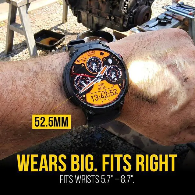 Alt view image 6 of 7 - Bravo XL 2 Smartwatch for Men, Big Face Tactical Smart Watch, 720mAh 21-Day Battery, AMOLED Display, Built-in Flashlight, Bluetooth Calling, IP68 Water Resistant, for Android iPhone