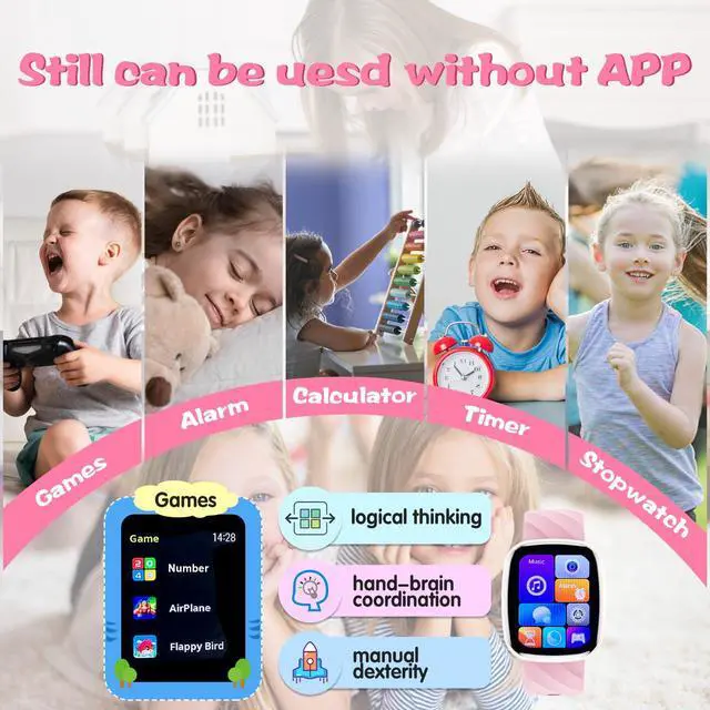 Alt view image 3 of 7 - Smart Watch for Kids Fitness Activity Tracker for Boys Girls, Waterproof, Puzzle Games, Alarm Music, Sport Mode, Heart Rate, Sleep, Pedometer, Children Smartwatch Birthday Gift (Pink)