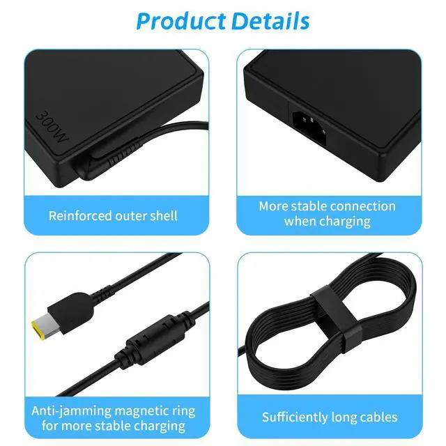 Alt view image 5 of 7 - 300W AC Charger Compatible with Lenovo Legion 7 7i 5i 5Pro R7000P R9000P R9000K Y9000K Y9000X Slim Tip Laptop Power Adapter Supply Cord
