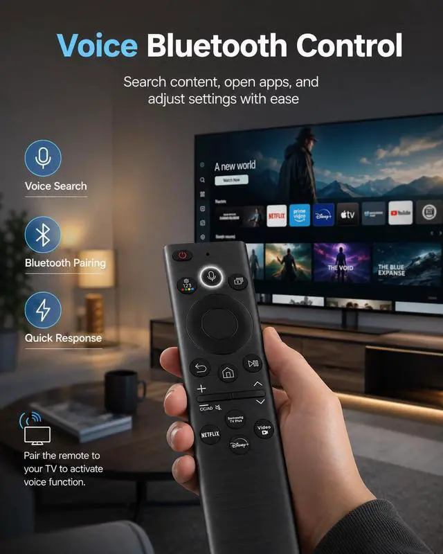 Alt view image 5 of 7 - BN59-01385A Solar Voice Remote Control Replacement for Samsung Smart TVs 2020-2025, Compatible with Frame Crystal UHD QLED Neo LED 4K TVs, Bluetooth USB-C Rechargeable, USB-C Included