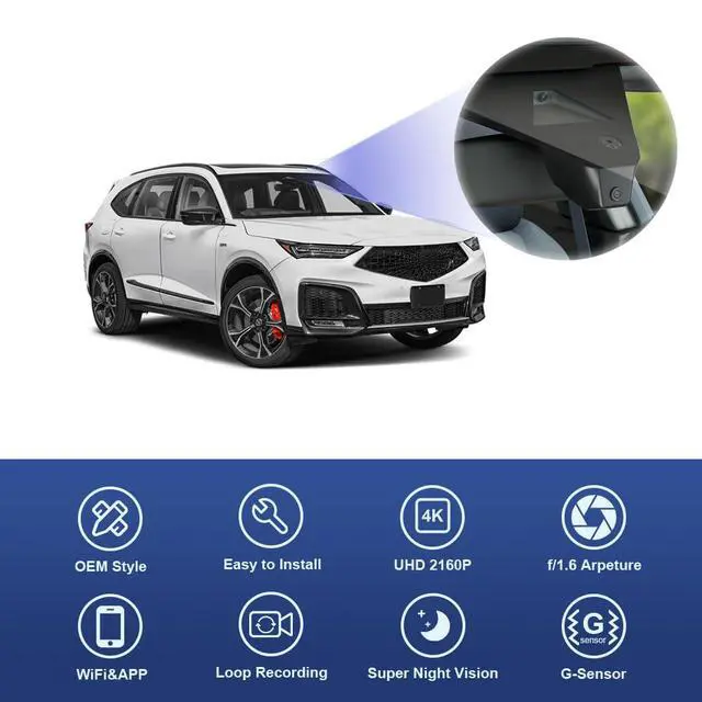 Alt view image 3 of 7 - 4K Dash Cam Suitable for Acura MDX 2025-2026 & Type S (HD2-D4600), OEM Factory Look, 2160P UHD Video, Built-in WiFi & APP, Loop Recording, Collision Detection, Easy to Install, 64GB Card