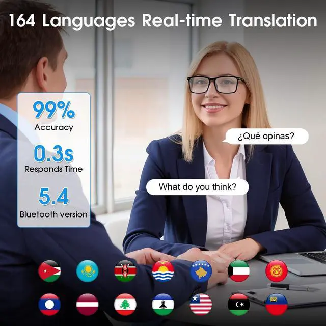 Alt view image 3 of 7 - 2026 Al Smart Glasses, Bluetooth Translation Glasses with 164 Languages | Color-Change Lens, Music & Call, IP65 Waterproof, Free App, Fashion Audio Glasses for Meeting Driving Travelling,Thin Temples