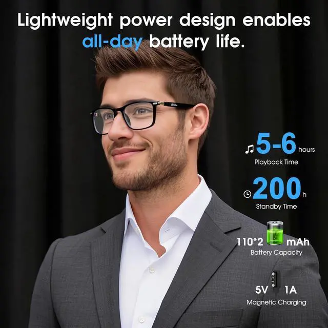 Alt view image 7 of 7 - 2026 Al Smart Glasses, Bluetooth Translation Glasses with 164 Languages | Color-Change Lens, Music & Call, IP65 Waterproof, Free App, Fashion Audio Glasses for Meeting Driving Travelling,Thin Temples