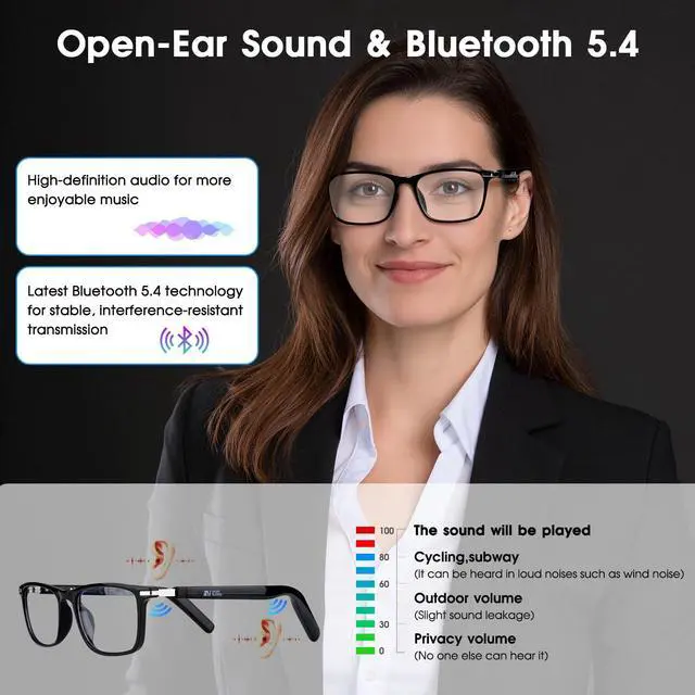 Alt view image 5 of 7 - 2026 Al Smart Glasses, Bluetooth Translation Glasses with 164 Languages | Color-Change Lens, Music & Call, IP65 Waterproof, Free App, Fashion Audio Glasses for Meeting Driving Travelling,Thin Temples