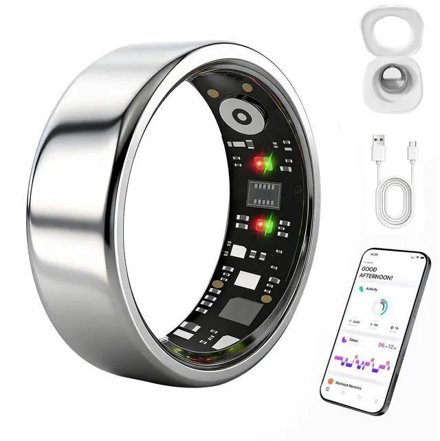 Main image of Smart Ring for Women Men, IP68 Waterproof Health Tracker with No Subscription Fee, Sleep and Stress Monitoring, Activity Fitness Ring, Android/iOS Compatible(Silver,10)