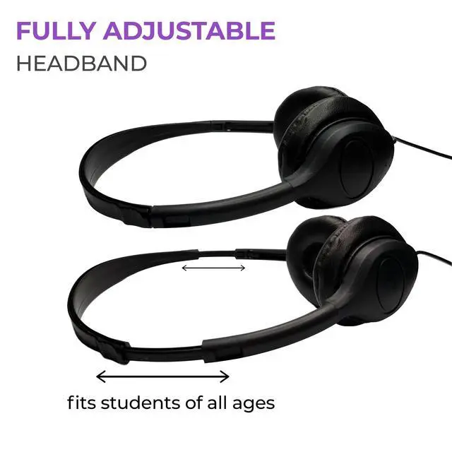 Alt view image 4 of 6 - SN313 Bulk Classroom Headphones 50 Pack Wired On-Ear Stereo Headphones for Students K-12, Leatherette Earpads, 3.5mm Jack, Compatible with Chromebook, Laptop, Computer School Pack