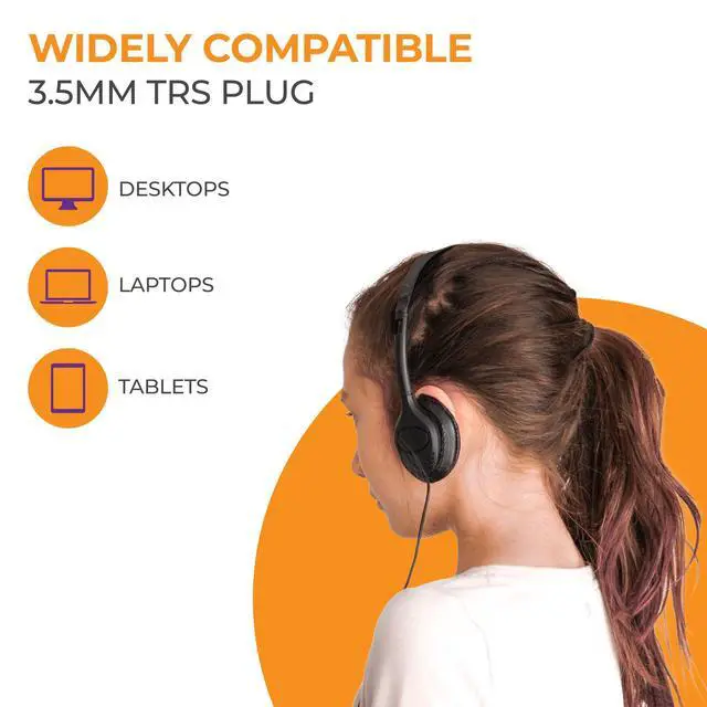 Alt view image 5 of 6 - SN313 Bulk Classroom Headphones 50 Pack Wired On-Ear Stereo Headphones for Students K-12, Leatherette Earpads, 3.5mm Jack, Compatible with Chromebook, Laptop, Computer School Pack