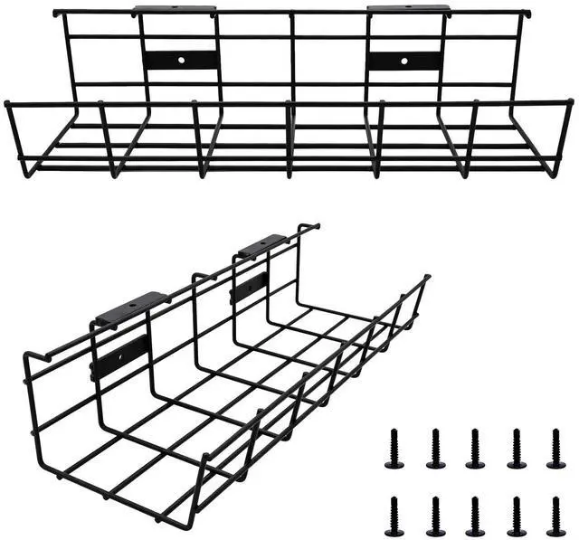 Main image of Under Desk Cable Management- 2 Pack Cord Organizer. Metal Wire Cable Management Tray for Office, Studio and Home. Super Sturdy Under Table Cable Management - Black Cable Organizer