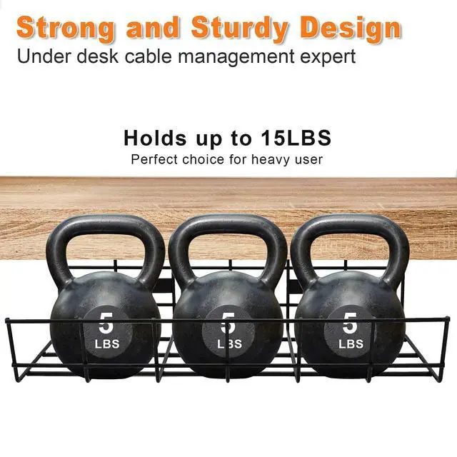 Alt view image 4 of 7 - Under Desk Cable Management- 2 Pack Cord Organizer. Metal Wire Cable Management Tray for Office, Studio and Home. Super Sturdy Under Table Cable Management - Black Cable Organizer