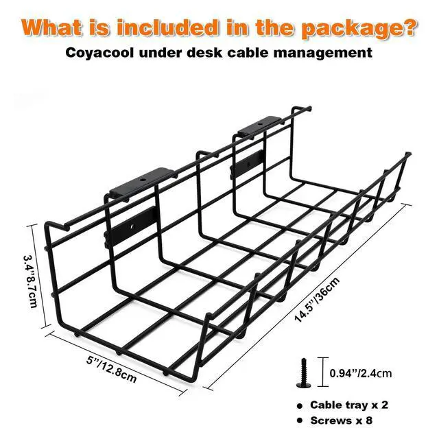 Alt view image 5 of 7 - Under Desk Cable Management- 2 Pack Cord Organizer. Metal Wire Cable Management Tray for Office, Studio and Home. Super Sturdy Under Table Cable Management - Black Cable Organizer