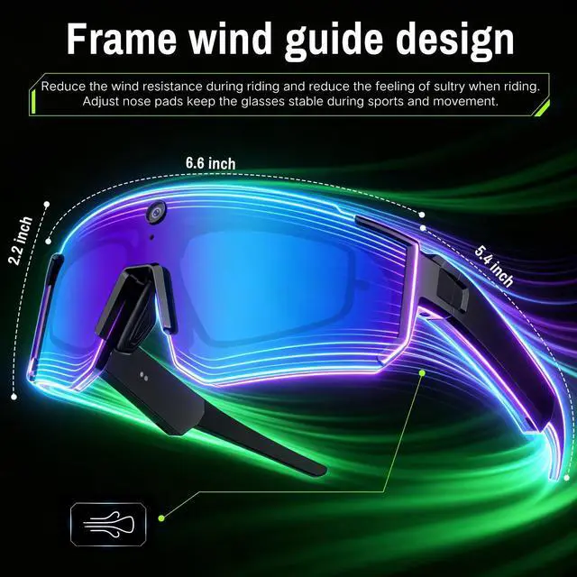 Alt view image 3 of 7 - AI Smart Glasses, Voice Control Sports Sunglasses, EIS Anti-Shake, IP54 Waterproof, Real-Time Translation, Open Ear Audio Cycling Glasses for Outdoor Hiking Surfing Running