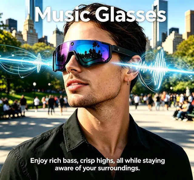 Alt view image 7 of 7 - AI Smart Glasses, Voice Control Sports Sunglasses, EIS Anti-Shake, IP54 Waterproof, Real-Time Translation, Open Ear Audio Cycling Glasses for Outdoor Hiking Surfing Running