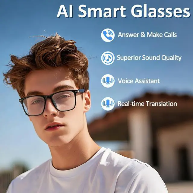 Alt view image 2 of 7 - AI Smart Glasses with Open Ear Speaker, 5.4 Bluetooth,Voice Assistant Compatible,Real-Time Translation,Auto Color-Changing Lenses for Business&Outdoor Activities