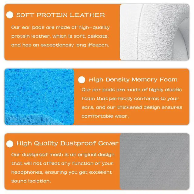 Alt view image 3 of 7 - Replacement Ear Pads for Beats Solo 2 & Solo 3 Wired & Wireless Headphones, Ear Cushions, Ear Cups Cover Repair Parts (White)